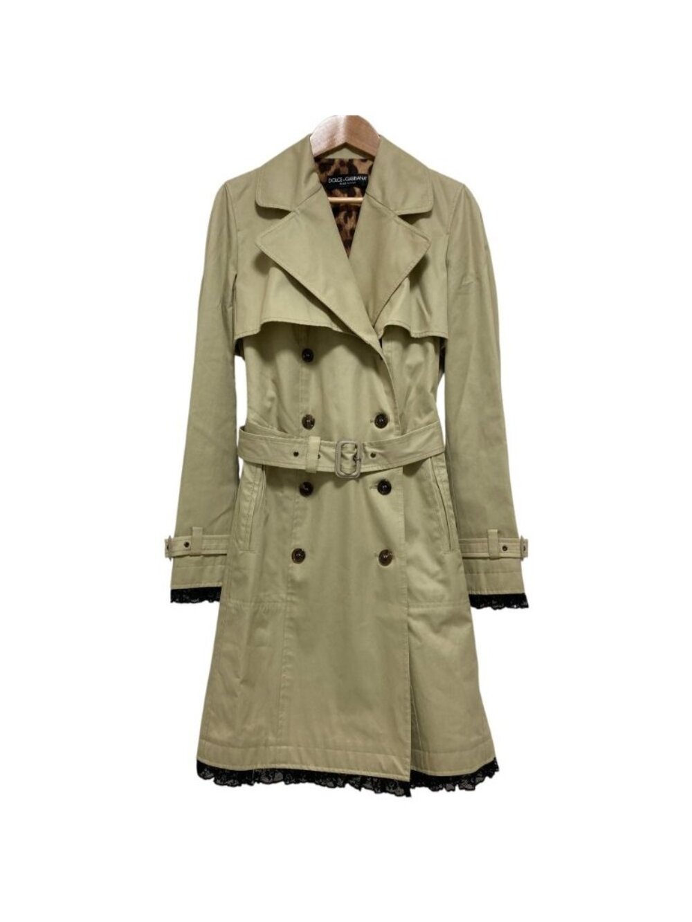 Dolce & Gabbana Lace Docking Lining Leopard Trench Coat Beige 36